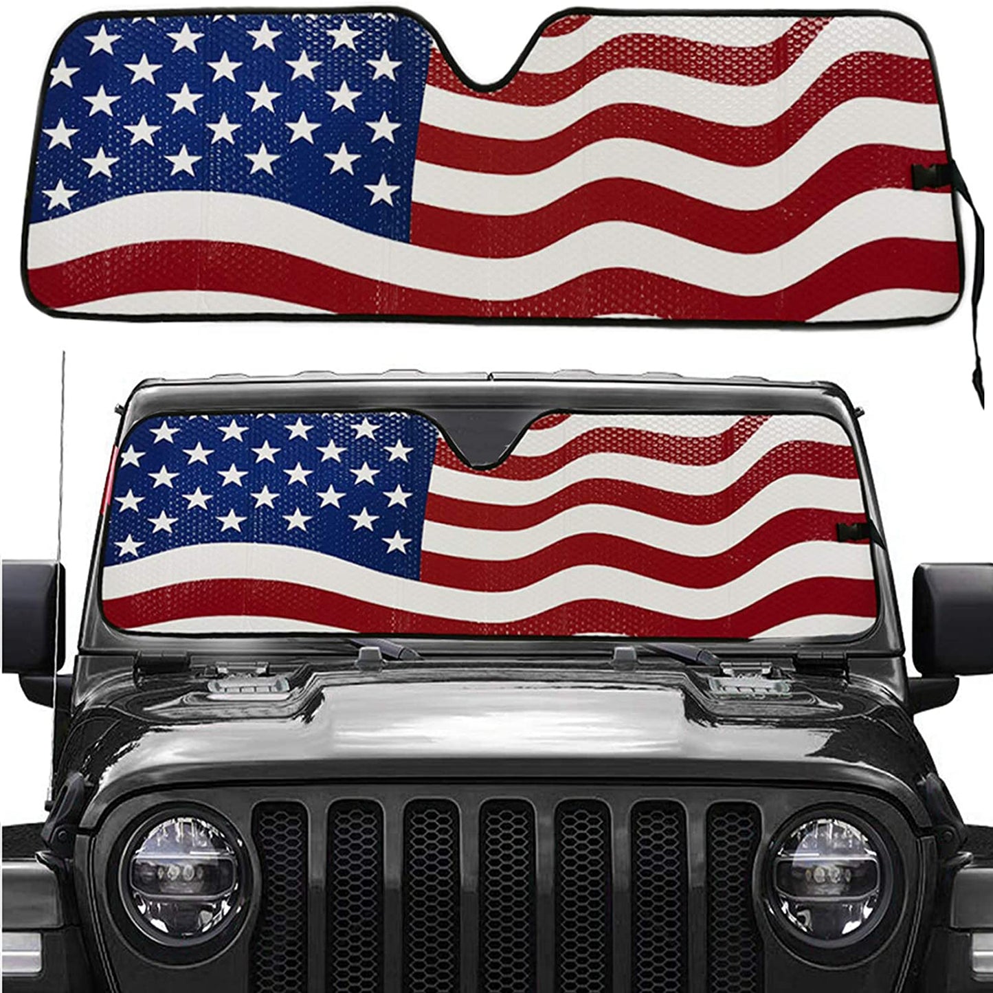 American Flag Windshield Sun Shade for 2007-2022 Wrangler 2 Door & 4 Door