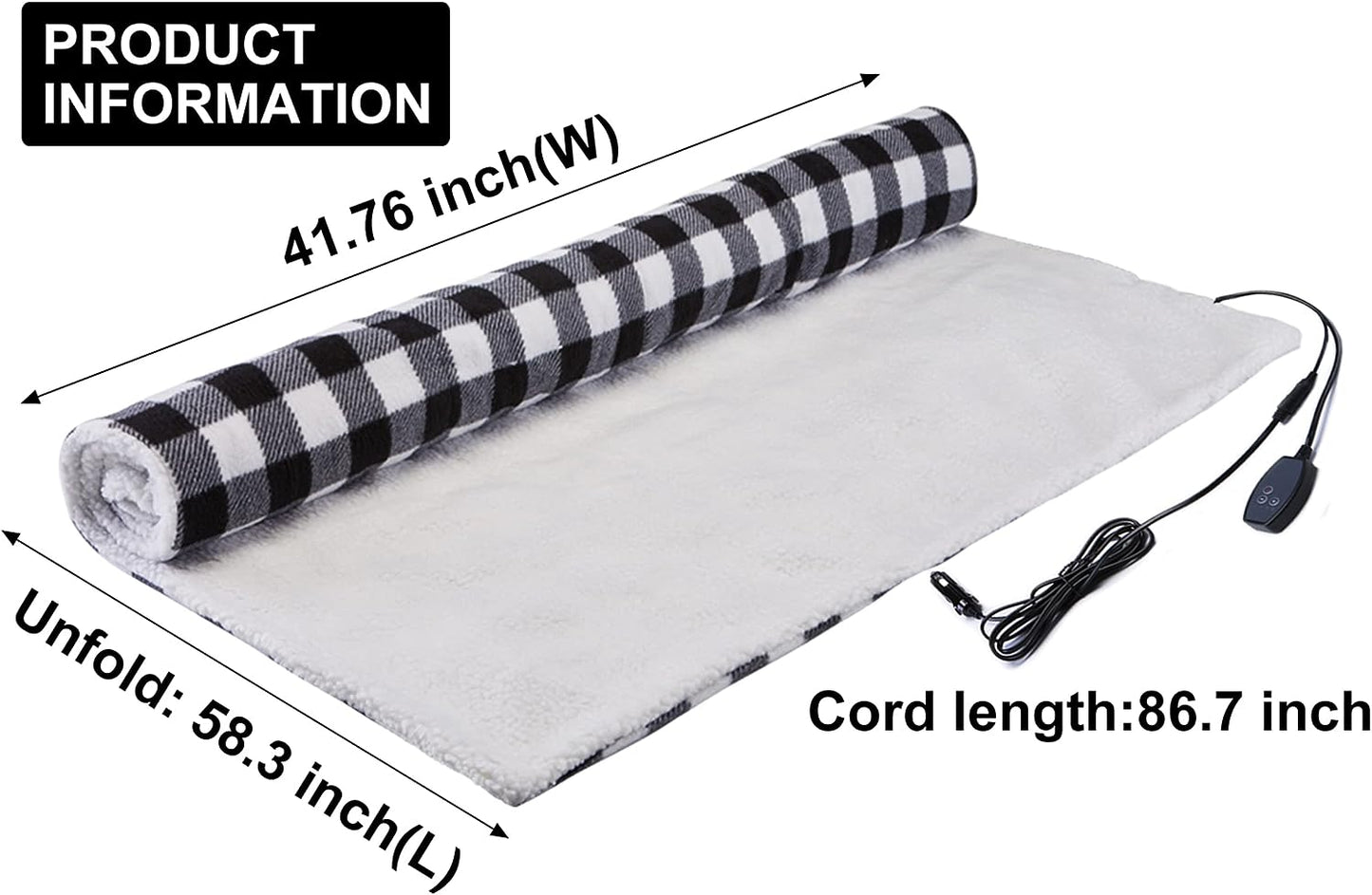 Big Ant Heated Blanket, Electric Blanket Throw 58.3"x 41.76", Easy Controller Fast Heating Levels, UL Certification, Overheating Protection