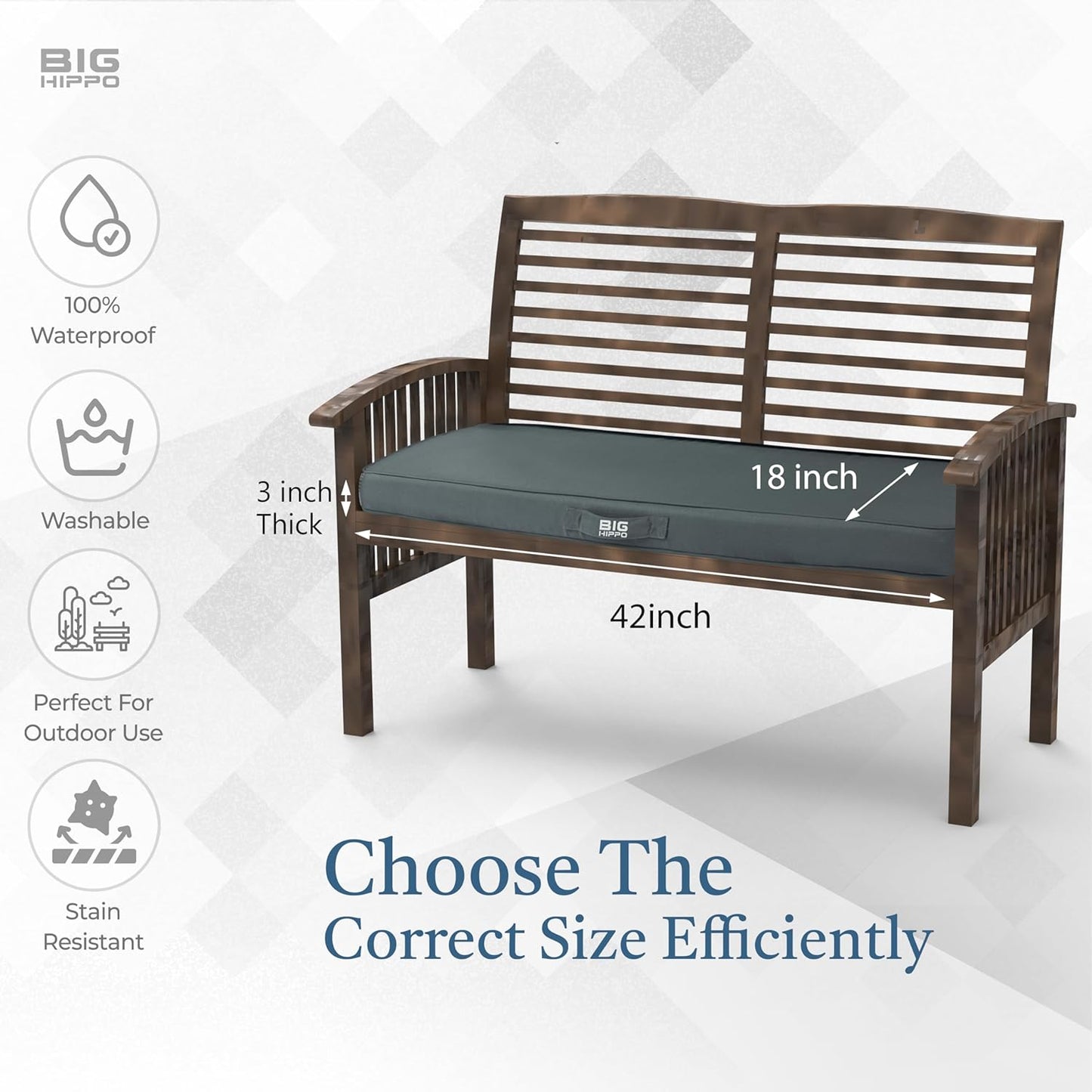 Big Hippo Foam Outdoor Bench Cushion Thickened Soft Patio Furniture Cushions Porch Garden Bay Window Seat Cushions
