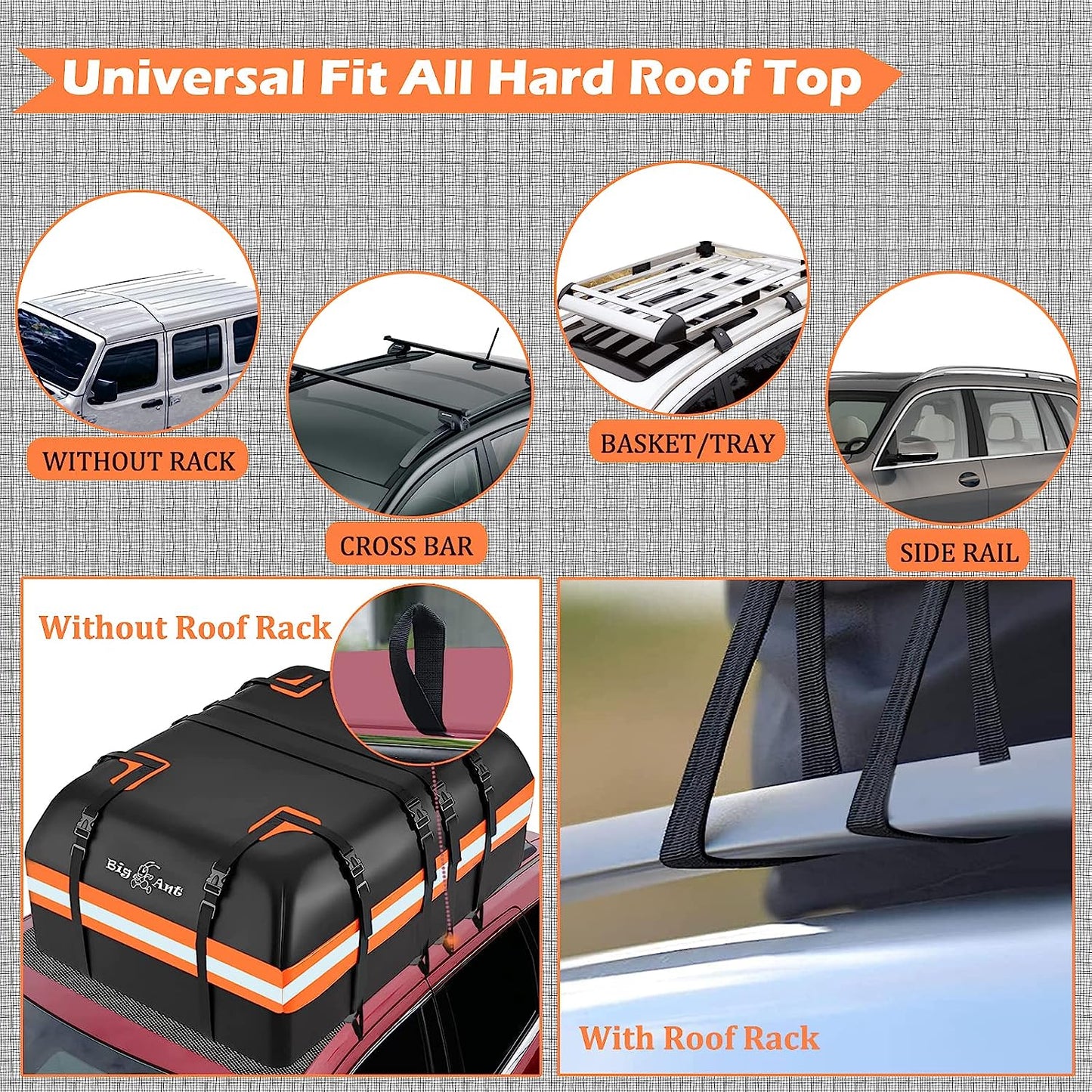 Big Ant Car Rooftop Cargo Carrier Bag 20 Cubic Feet Fit for All Vehicle with/without Rack Bar