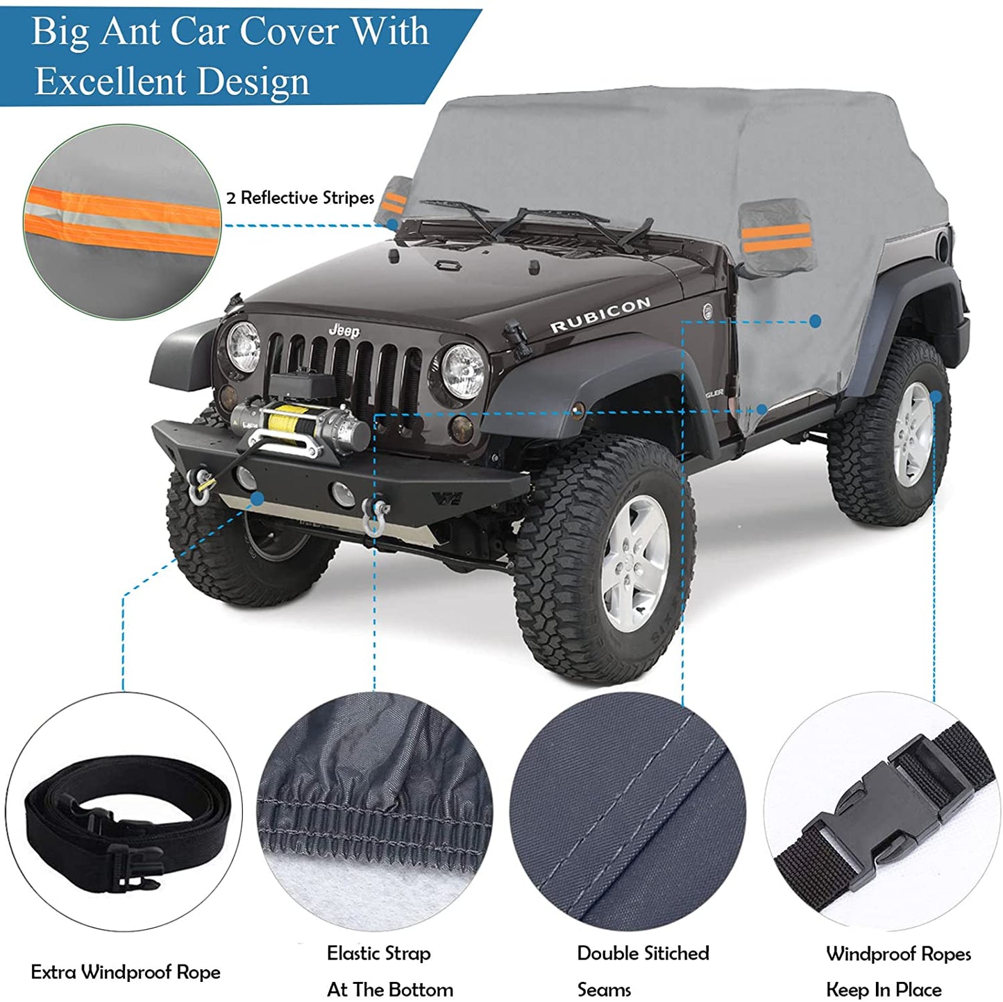Waterproof 6 Layers Half Car Cover for Jeep Wrangler 2/4 Doors
