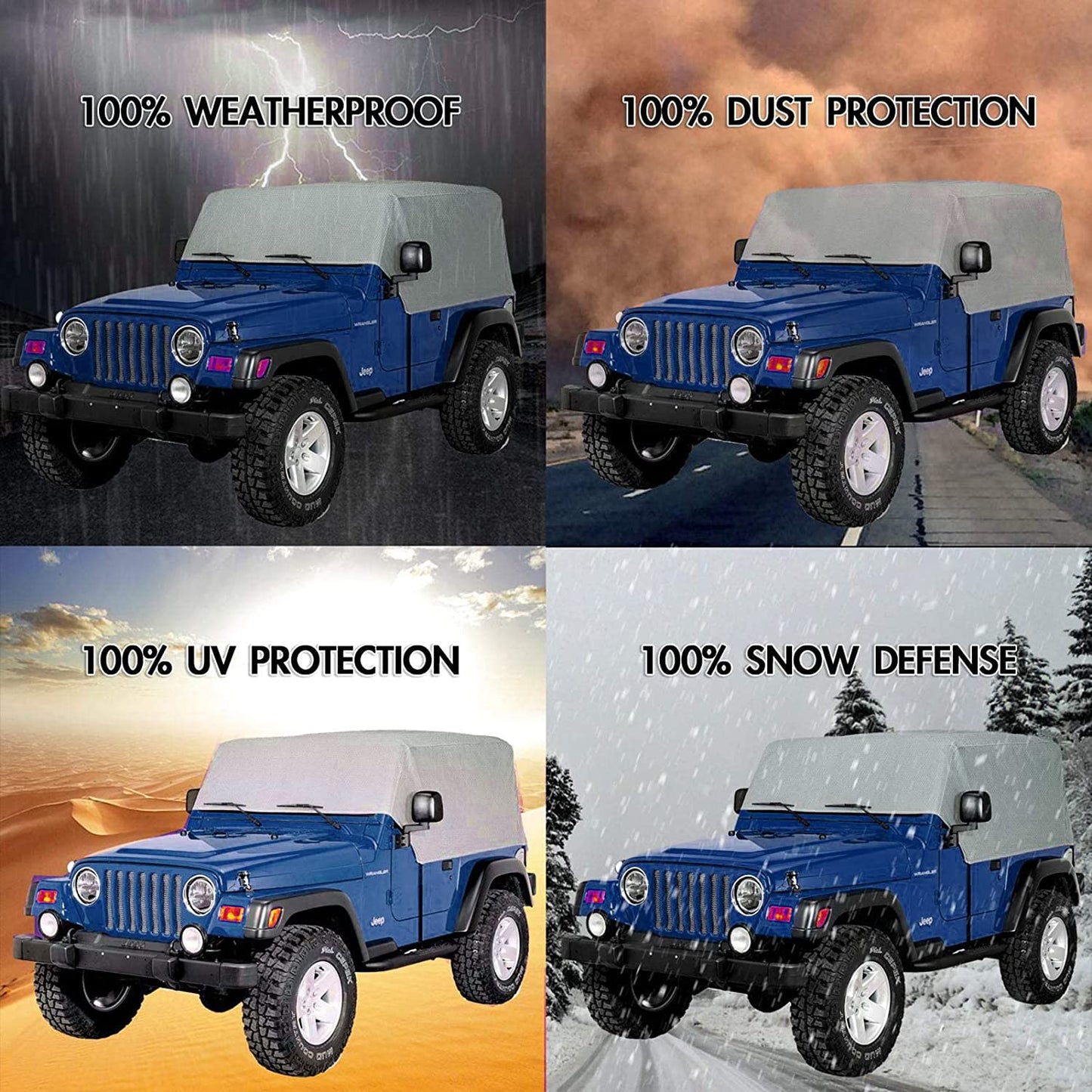 Waterproof 6 Layers Half Car Cover for Jeep Wrangler 2/4 Doors