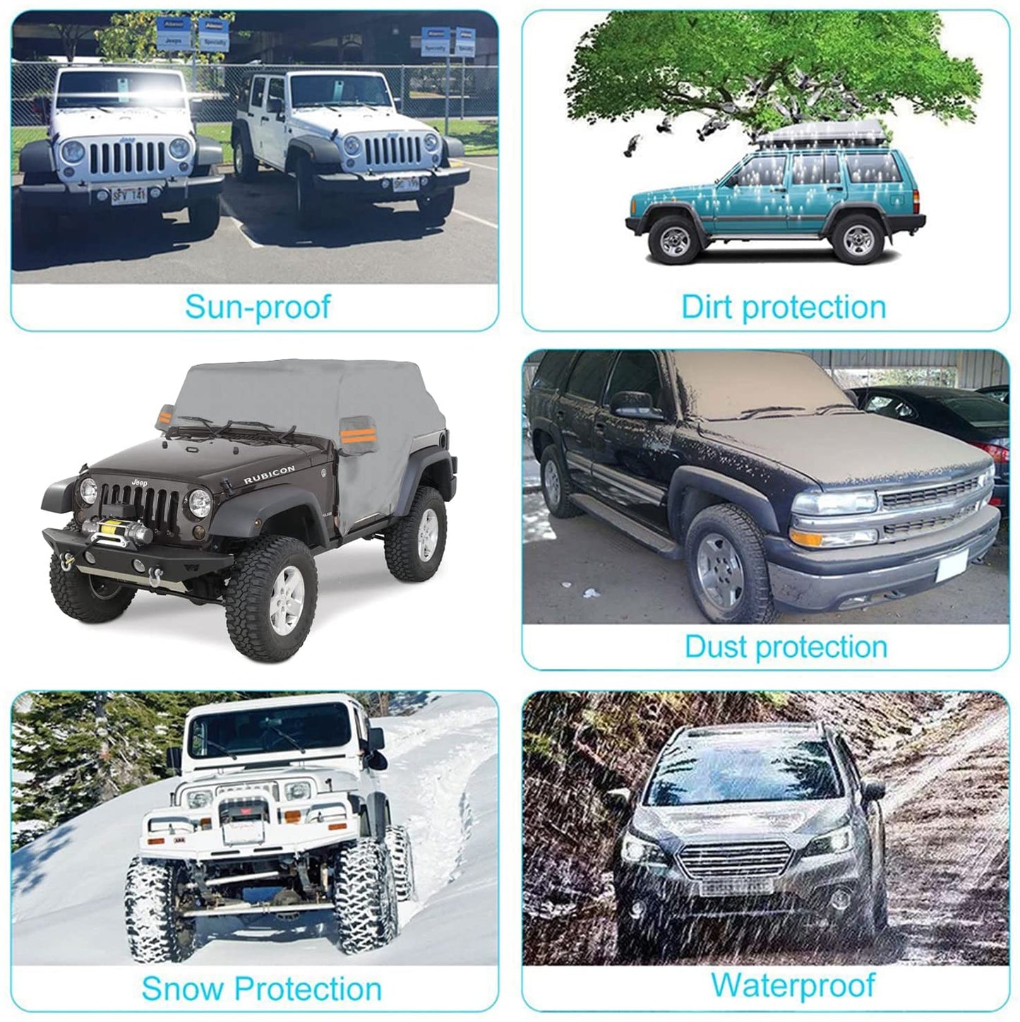 Waterproof 6 Layers Half Car Cover for Jeep Wrangler 2/4 Doors