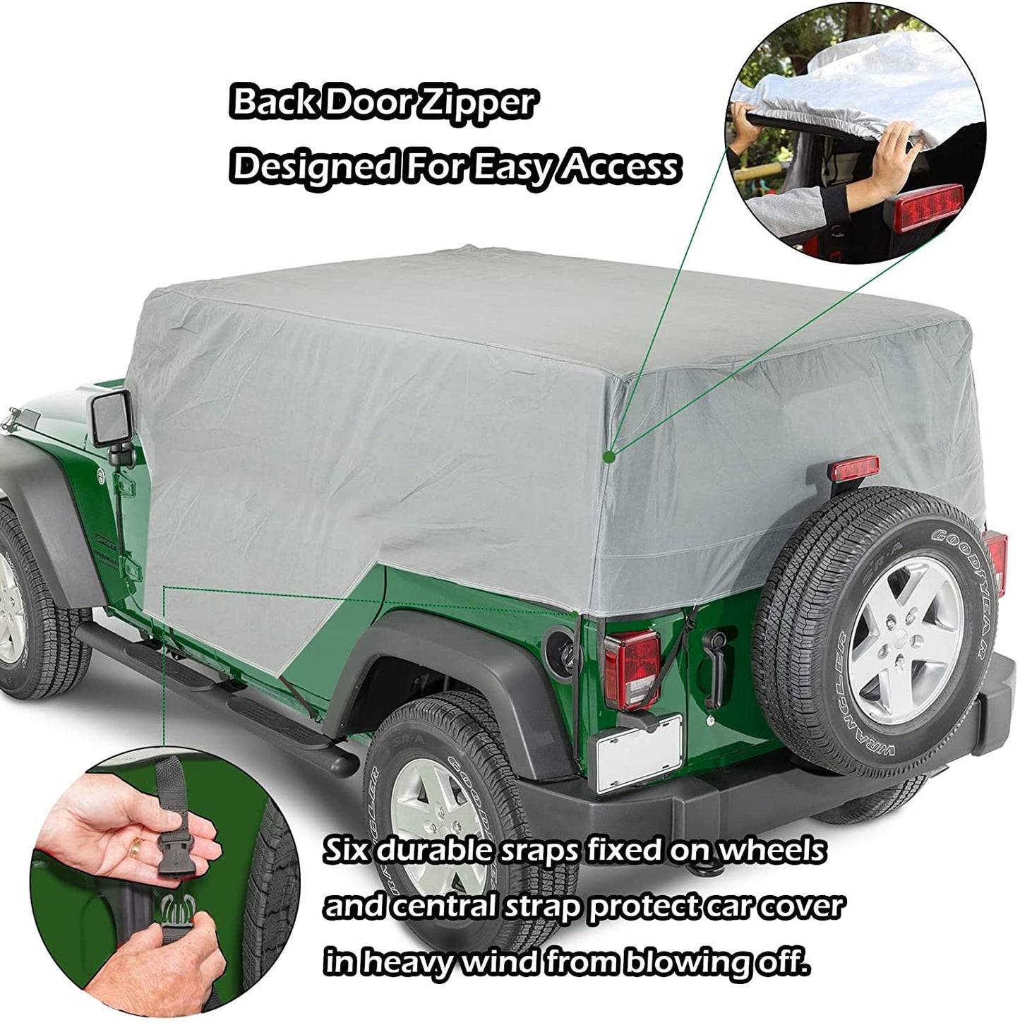 Waterproof 6 Layers Half Car Cover for Jeep Wrangler 2/4 Doors