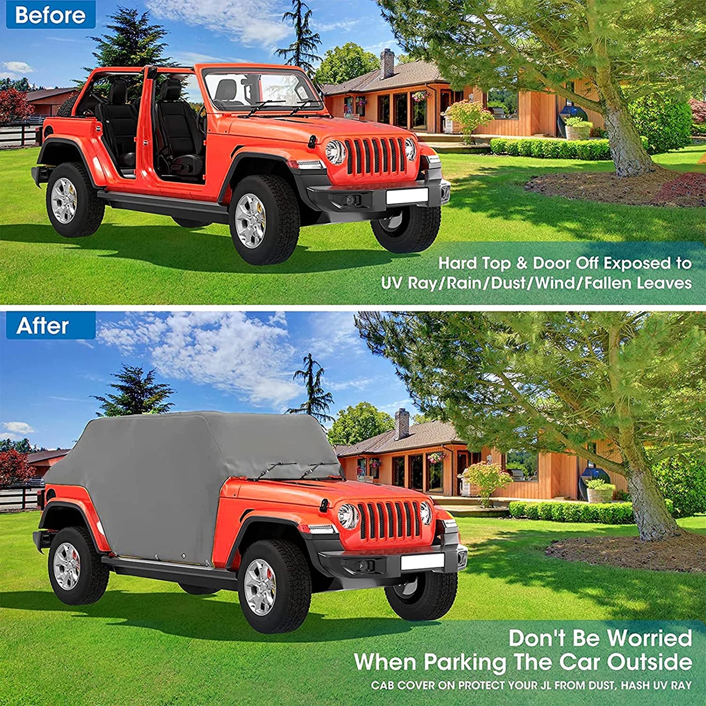 Waterproof 6 Layers Half Car Cover for Jeep Wrangler 2/4 Doors
