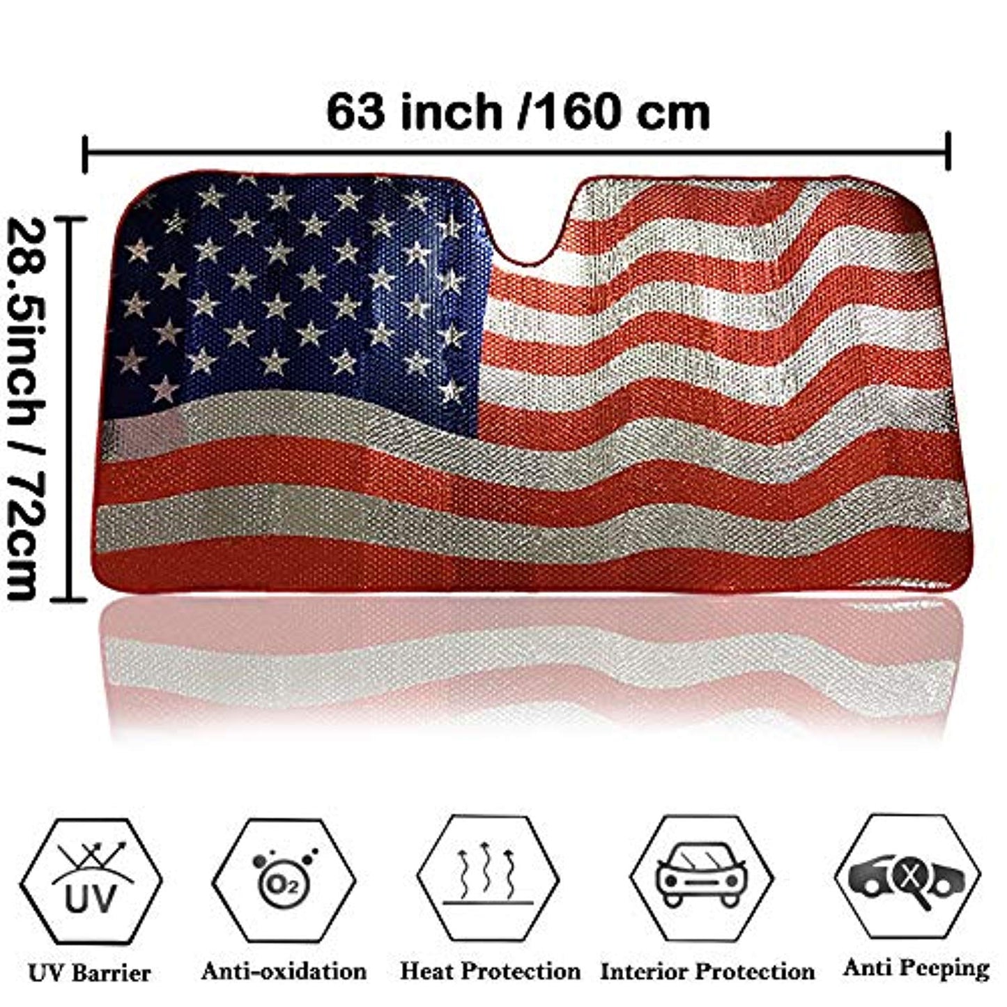 Car Windshield Sun Shade American Flag Sunshades - 63'' * 28.5''