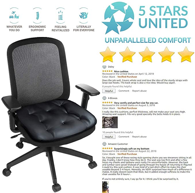 Soft Leather Car Seat Cushion Comfort for Car Office Home - Black - Online store for your car