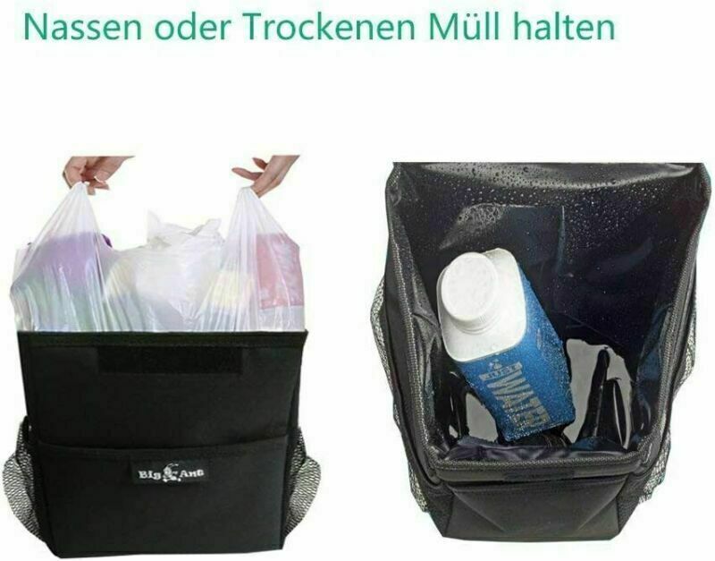 Car Garbage Bag with Lid and Storage Pockets - Black