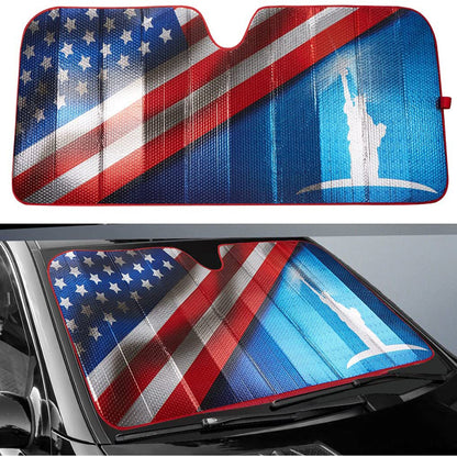 Car Windshield Sun Shade - Statue of Liberty & American Flag Design