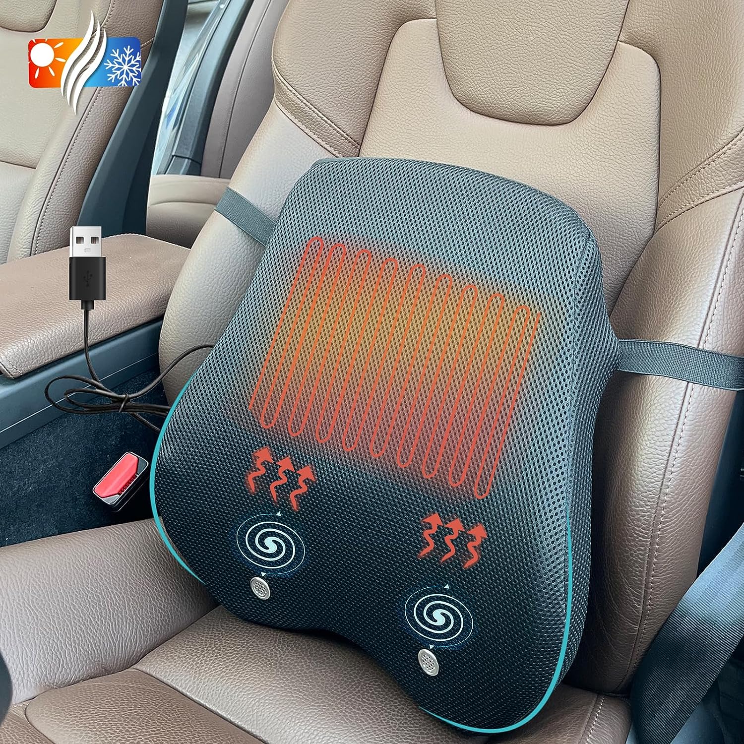 Big Ant Lumbar Support Pillow for Car, 2 Functions Car Back Support for Lower Back Pain with 5V Voltage