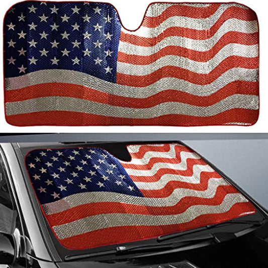 Car Windshield Sun Shade American Flag Sunshades - 63''×28.5''