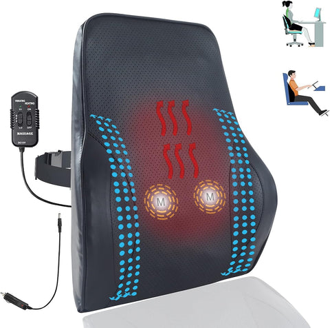 Big Ant 12V Lumbar Support Pillow for Car Office Chair Wheelchair Back Support Massage Vibrating Motors for Lower Back Pain