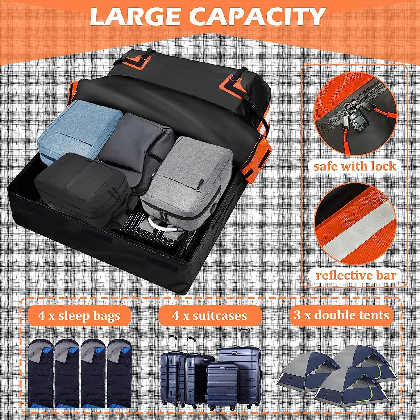 Big Ant Car Rooftop Cargo Carrier Bag 20 Cubic Feet Fit for All Vehicle with/without Rack Bar