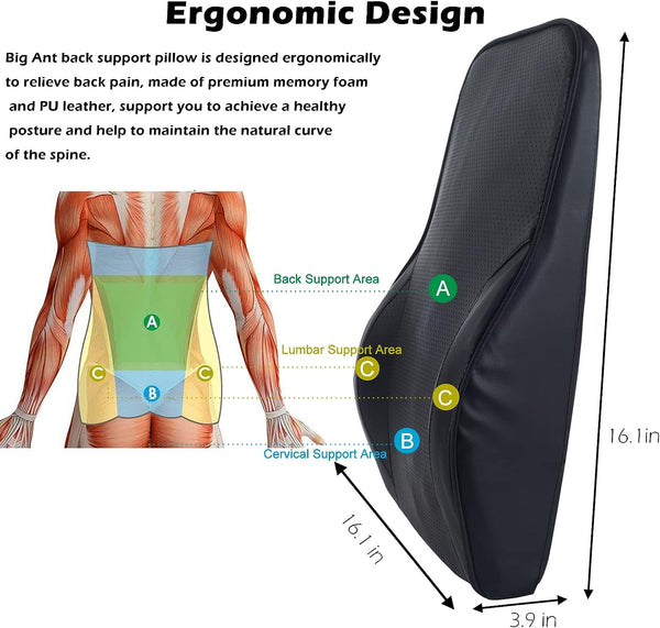 Big Ant 12V Lumbar Support Pillow for Car Office Chair Wheelchair Back Support Massage Vibrating Motors for Lower Back Pain