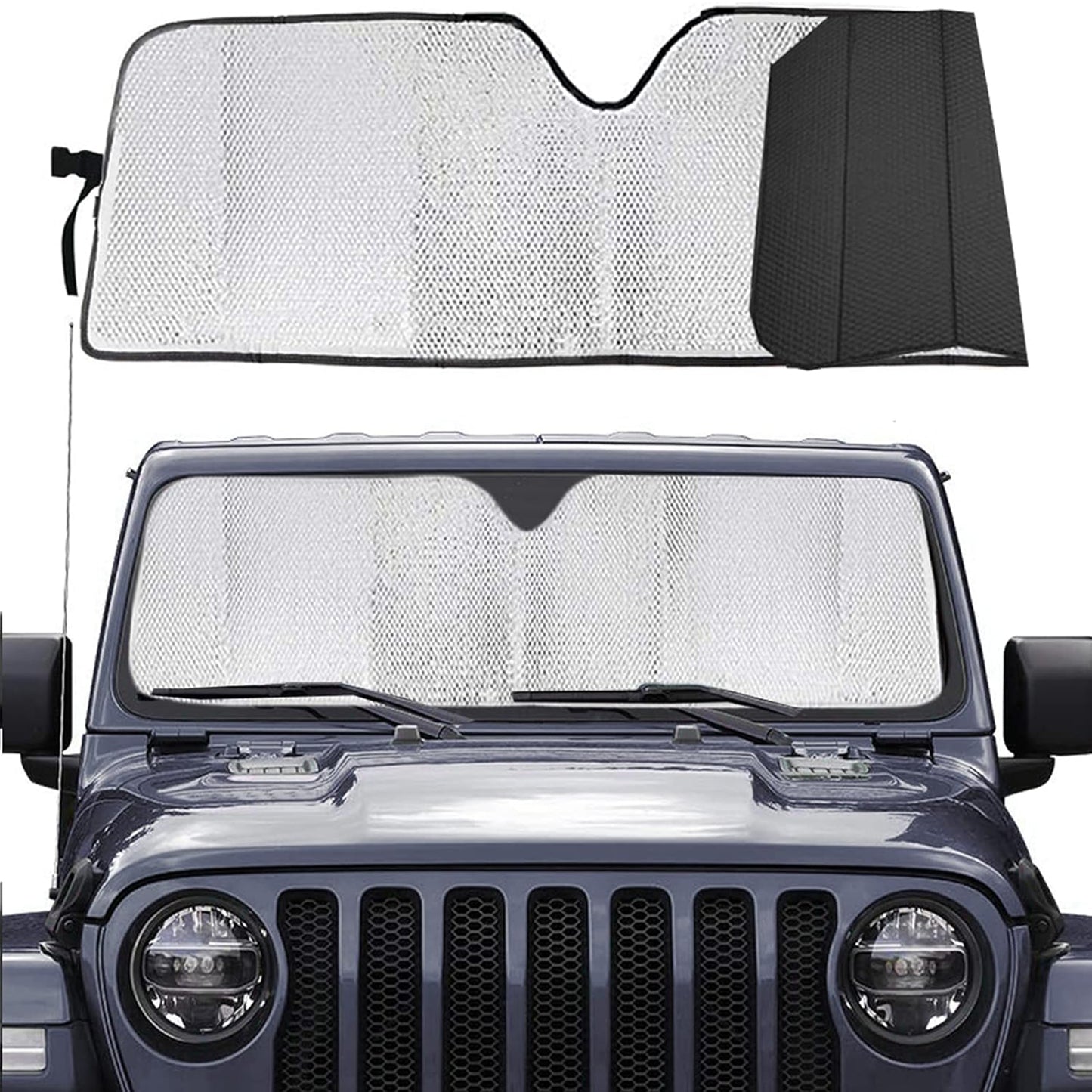 Car Sun Shade for Wrangler JK JKU TJ JL- 51.9"x16.14" (Silver)