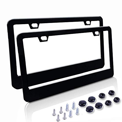 Car License Plate Frame - Matte Stainless Steel License Plate Covers - Black