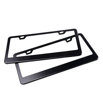 Car License Plate Frame - Matte Stainless Steel License Plate Covers - Black