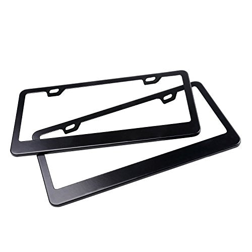 Car License Plate Frame - Matte Stainless Steel License Plate Covers - Black