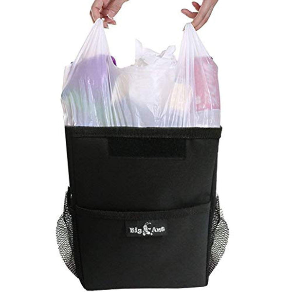 Car Trash Bag for Little Leak Proof - Car Garbage Bag with Lid and Storage Pockets - Black