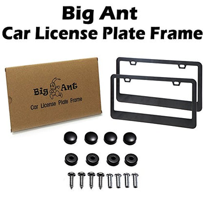 Car License Plate Frame - Matte Stainless Steel License Plate Covers - Black