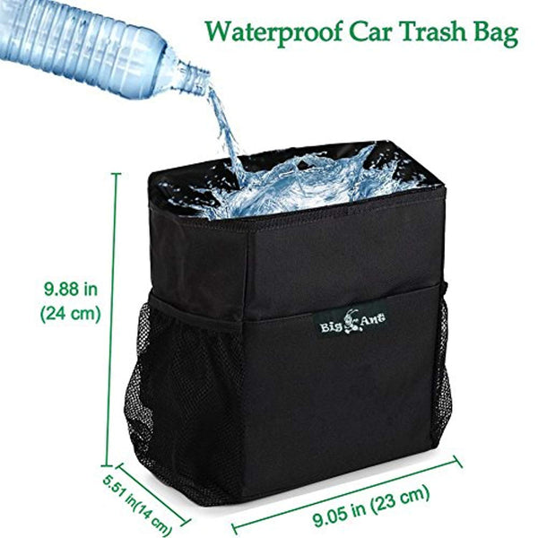 Car Trash Bag for Little Leak Proof - Car Garbage Bag with Lid and Storage Pockets - Black