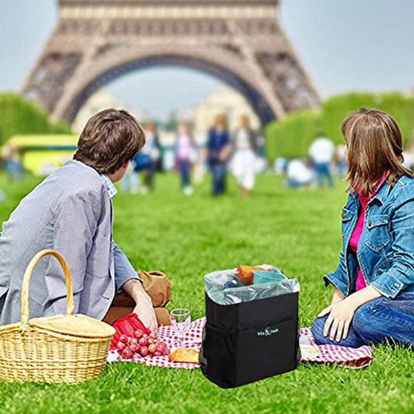 Car Trash Bag for Little Leak Proof - Car Garbage Bag with Lid and Storage Pockets - Black