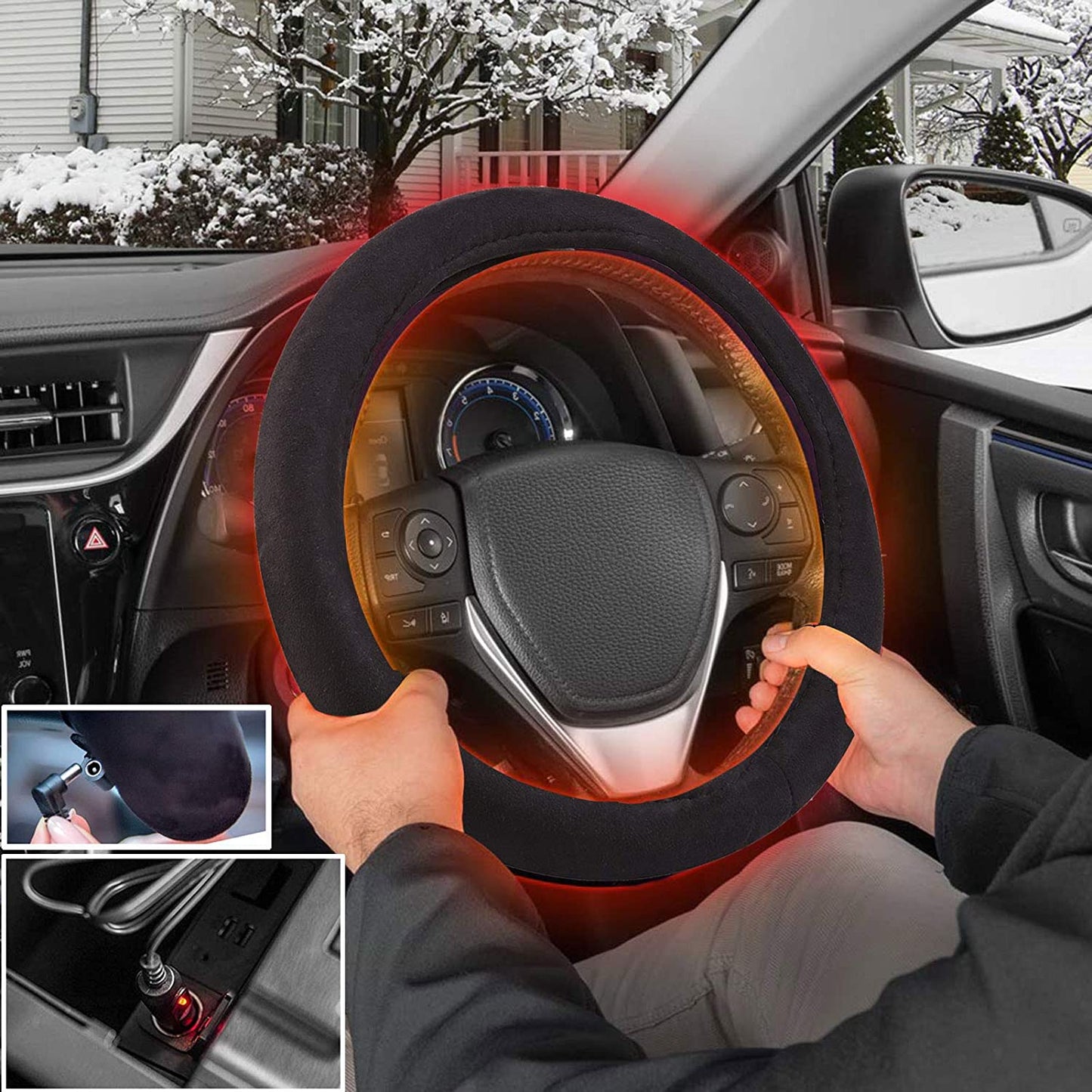 Big Ant 12v Heated Steering Wheel Cover Hand Warmer Winter,15”