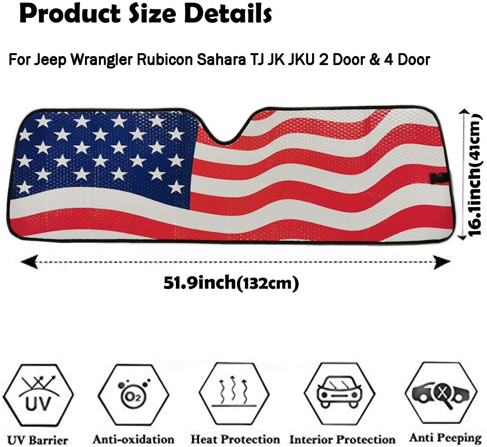 American Flag Windshield Sun Shade for 2007-2021 Wrangler - [Big Ant]