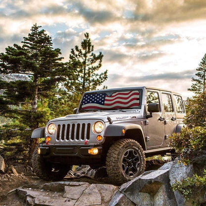 American Flag Windshield Sun Shade for Wrangler Rubicon Sahara TJ JK JKU 2 Door & 4 Door - Online store for your car