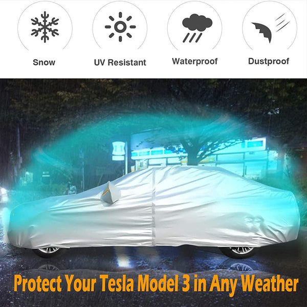 Car Cover Custom Fit for Tesla Model 3, with Ventilated Mesh-190"L (Silver) - Online store for your car