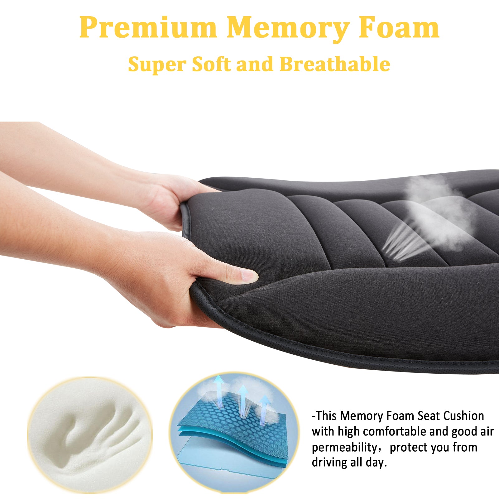 Memory Foam Car Seat Cushions for Office Home Chair 2PCS- Black - Online store for your car