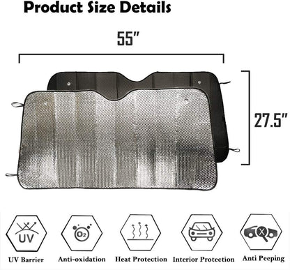 Front Windshield Sun Shade Keeps Vehicle Cool - 55" x 27.5"