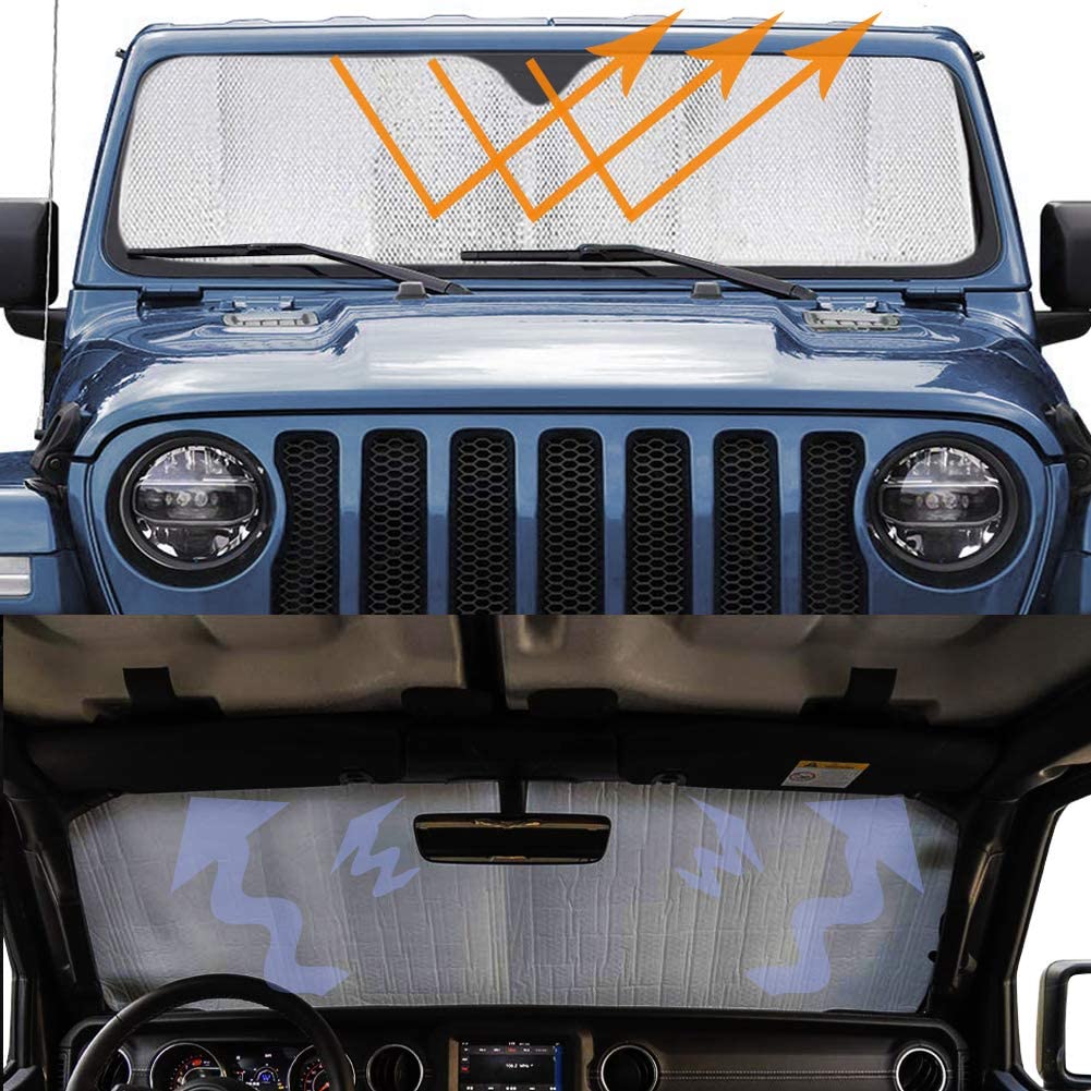 Windshield Sun Shade for Wrangler JK JKU TJ JL- 51.9"x16.14" (Silver)