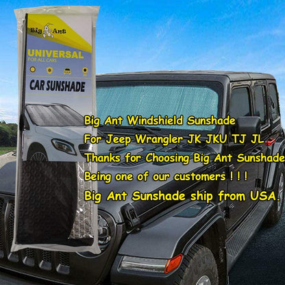 Windshield Sun Shade for Wrangler JK JKU TJ JL- 51.9"x16.14" (Silver)